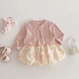  Set Thu Đông Váy Hoa Hồng 3D Nổi Khoác Thỏ Đính Nơ Cho Bé Gái 1-6 Tuổi MINTSCLOSET Quảng Châu BS6622 