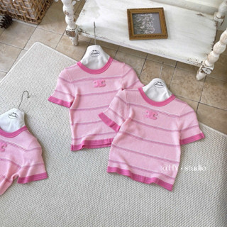  Áo len kẻ mongtoghi màu hồng phối viền hồng hàng Qc A601 