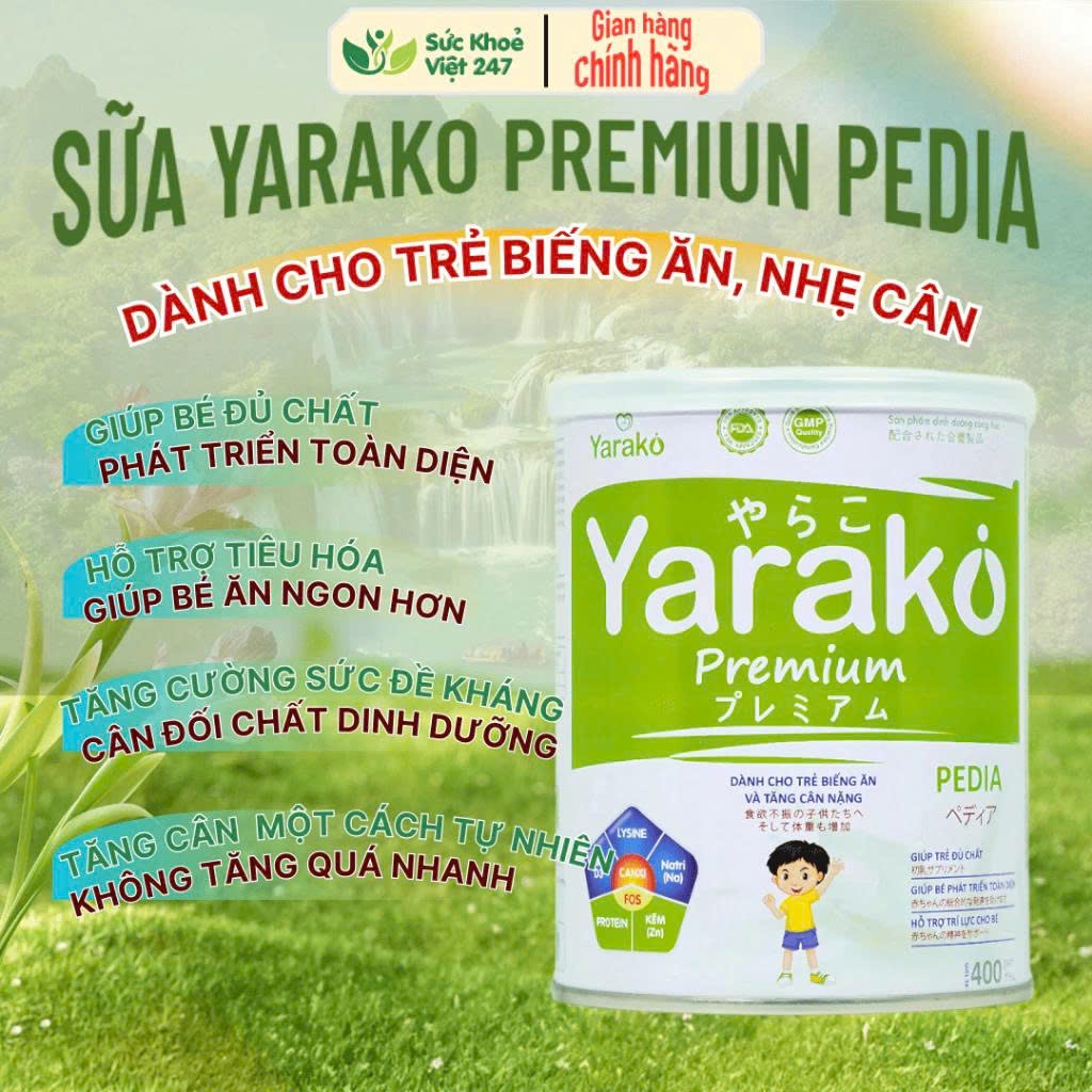 Sữa Tăng Cân Cho Bé YARAKO PREMIUM PEDIA Tăng Khả Năng Hấp Thu Cho Trẻ Biếng Ăn Và Tăng Cân Hộp 400g