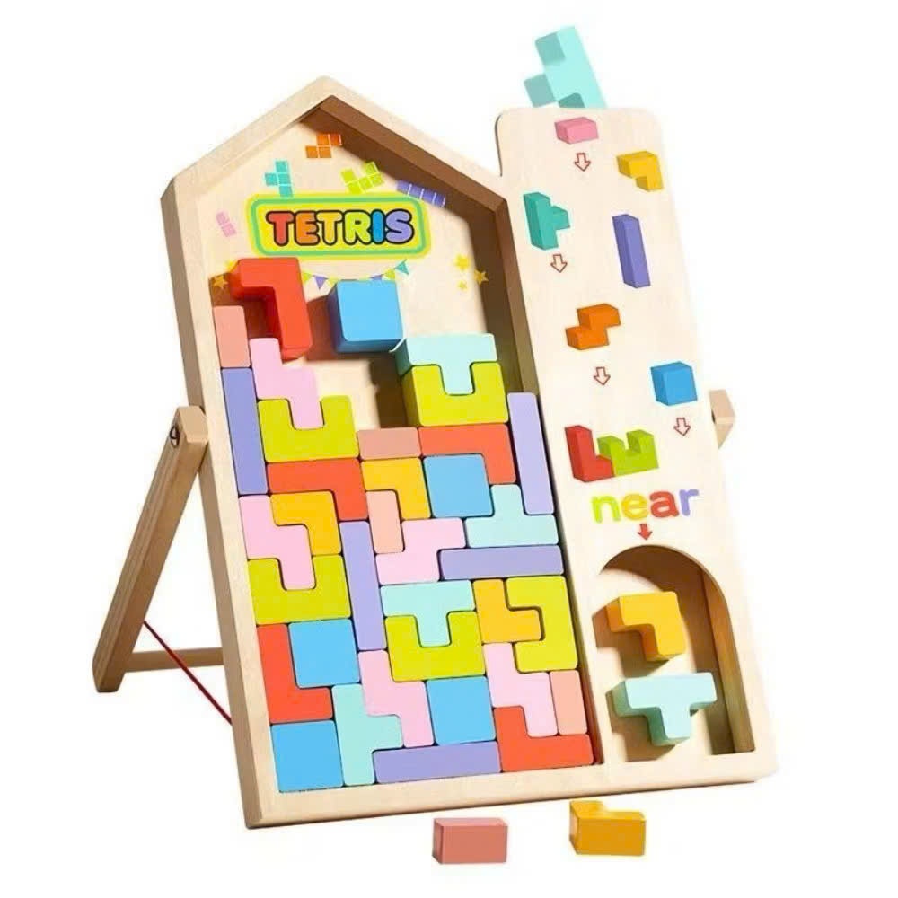 Đồ chơi xếp gạch Tetris bằng gỗ, đồ chơi montessori phát triển tư duy cho bé