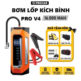   PRO V4 16000MAH  Kích Bình Kèm Bơm Lốp Xe Ô Tô 12V 4IN1 Tích Hợp Đèn Pin Sạc Dự Phòng. Bảo Hành 24 tháng 