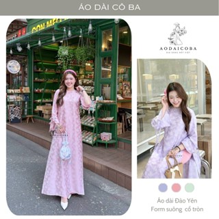 Áo Dài Cách Tân Nữ Đào Yên Dáng Suông Cổ Tròn Chất Gấm 2 Da Họa Tiết Hoa Đào, Dài Tay Cách Điệu Trẻ Trung - Áo Dài Cô Ba