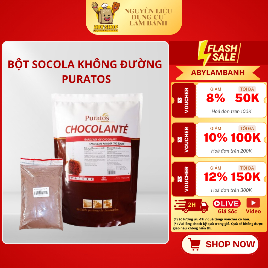 BỘT SOCOLA KHÔNG ĐƯỜNG  PURATOS - gói bột socola 100gr lẻ , bột socola làm bánh kẹo socola