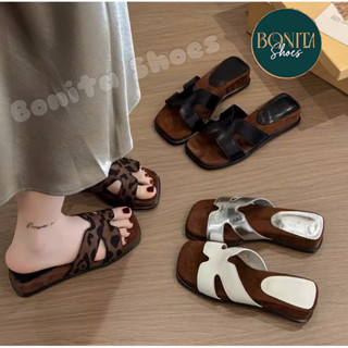 NS1 Dép xuồng quai ngang HHH da mềm lót nâu đế 3 cm DX288