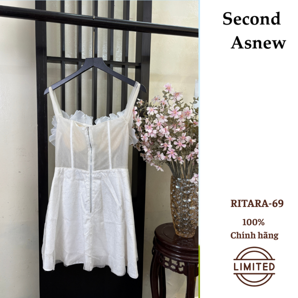 RITARA-69 | Đầm Ngắn Trễ Vai Đính Lông Màu Trắng RITARA CLOSET Thanh Lý Giá Tốt