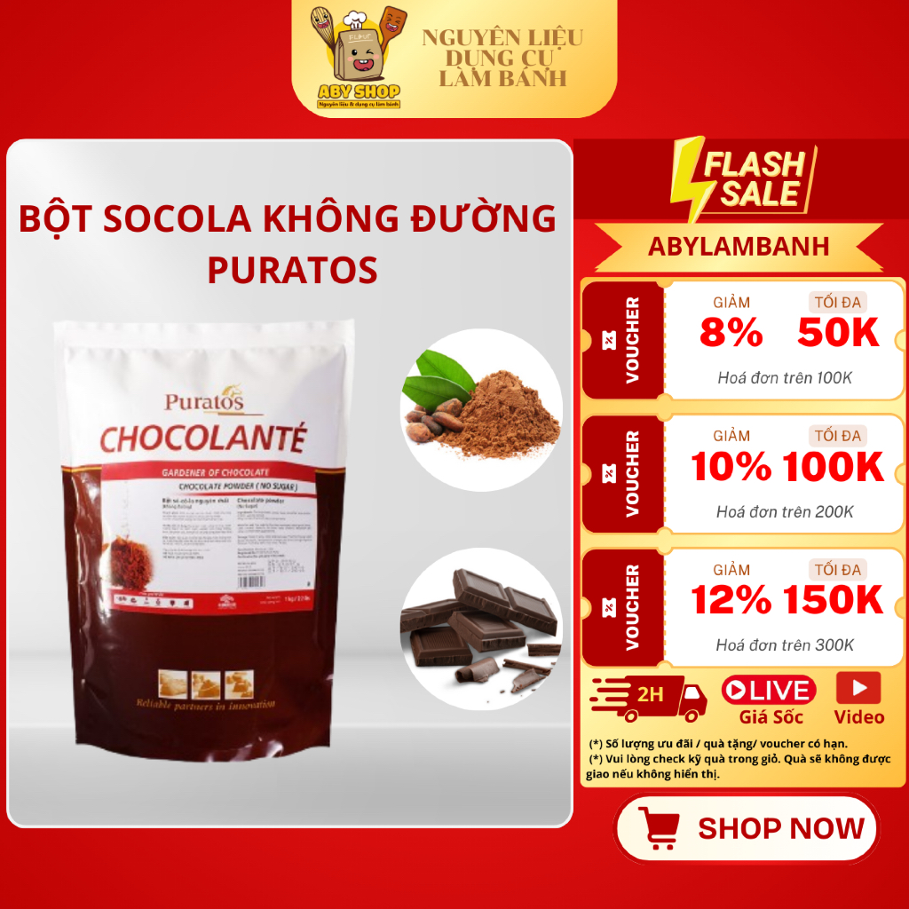 BỘT SOCOLA KHÔNG ĐƯỜNG  PURATOS - Gói 1kg bột socola làm bánh cupcake socola, tiramisu, mousse