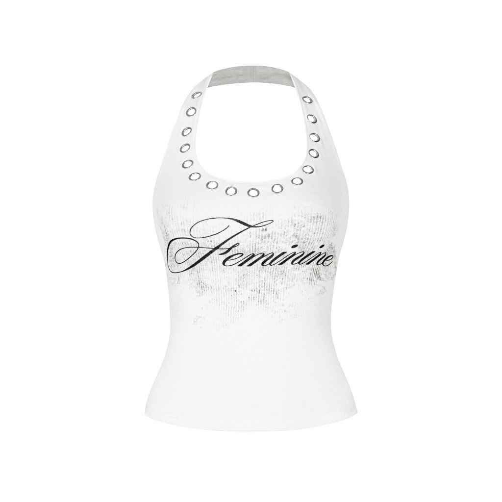 Áo Cổ Yếm TWENTI Thun Rib Đính Khoen In Feminine Tôn Dáng | BigBuy360 - bigbuy360.vn