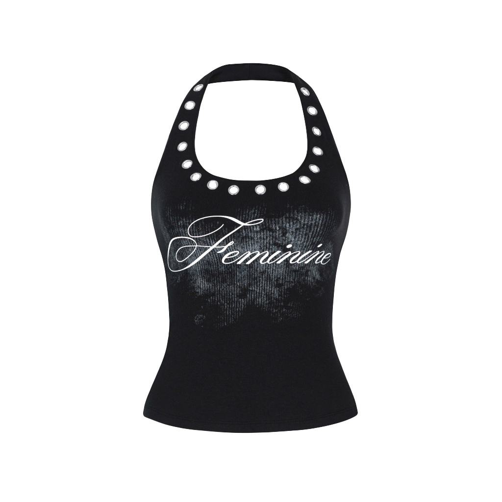 Áo Cổ Yếm TWENTI Thun Rib Đính Khoen In Feminine Tôn Dáng | BigBuy360 - bigbuy360.vn