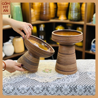 Bình hoa Gốm sứ Bát Tràng men mộc dáng cổ phình họa tiết ganh băm dễ cắm hoa - Gốm Mỹ An Bát Tràng