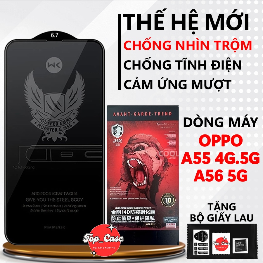 Kính cường lực Chống Nhìn Trộm OPPO A55/ A55 5G/ A56 5G full màn.Miếng dán bảo vệ màn hình| Top case