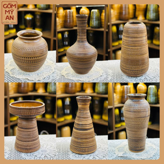 Bình cắm hoa Gốm sứ Bát Tràng cỡ vừa men mộc, Lọ hoa trang trí nhà cửa - Gốm Mỹ An Bát Tràng