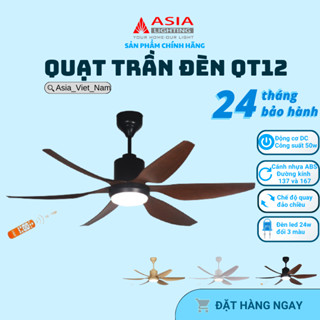 Quạt Trần Đèn ASIA QT12 50W, 6 Cánh Nhựa ABS, Sải Cánh 1370 Và 1670, Đèn Led 24W 3 Màu, Động Cơ DC, BH 24 Tháng