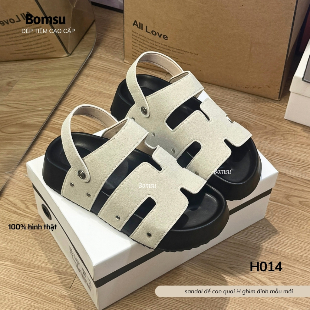 [Mở bán - sale rẻ] Dép sandal nữ chữ H 2 kiểu đi đế cao H014 đính khuy chắc chắn - Dép quai hậu nữ đ