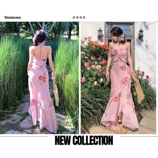 Đầm Hoa Tím Buộc Dây Yếm Thanh Thoát Kiểu Pháp  Khí Chất Siêu Tiên Nữ Mùa Hè