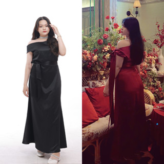 Đầm Lụa Bigsize Nista Lệch Vai, Dáng Dài Vải Lụa Hàn Châu Mềm Mịn Dày Dặn Bigsize 55 - 90 Ký PhTh04