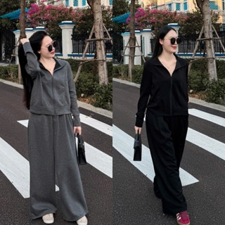 Ngocanh6959 S569 Set bộ áo khoác kéo khoá và quần dài suông phong cách tiểu thu năng động NEW