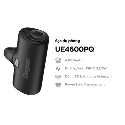 Sạc dự phòng Energizer 4600mAh UE4600PQ - thiết kế nhỏ gọn tiện lợi, tích hợp sạc nhanh 22.5W