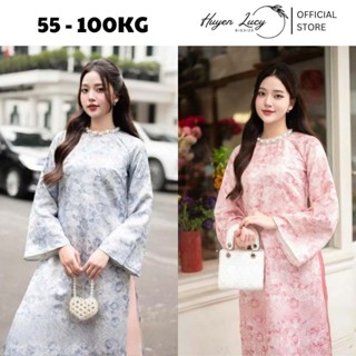 ÁO DÀI GẤM HỒNG LIÊN CỔ ĐÍNH NGỌC thiết kế cách điệu cao cấp duyên dáng thanh lịch hot trend Huyền Lucy Bigsize