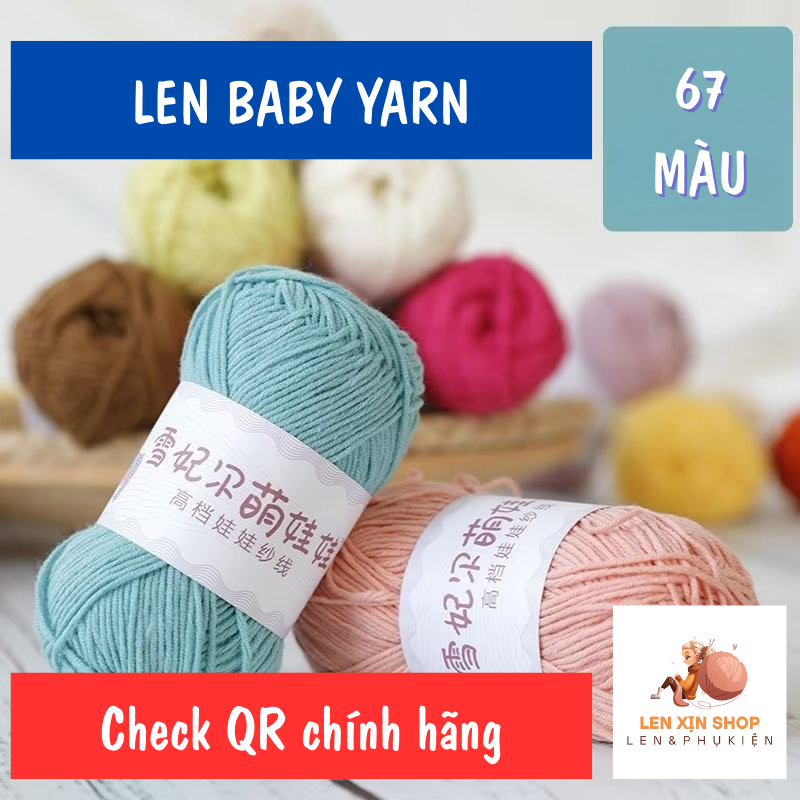 Len baby yarn chính hãng 40g dài 128m sợi 1.5mm, đủ 67 màu