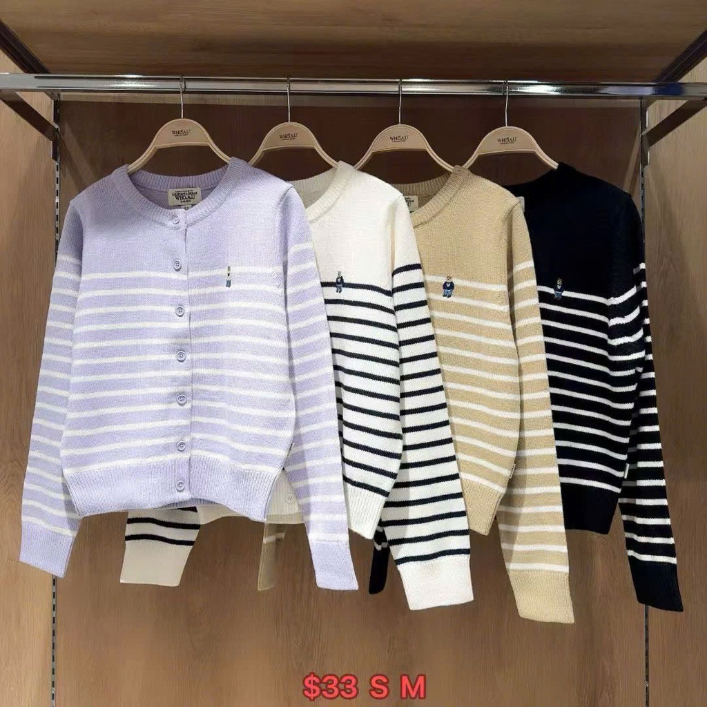 [ CHÍNH HÃNG ] Áo cardigan Whoau sọc kẻ ngang R-neck