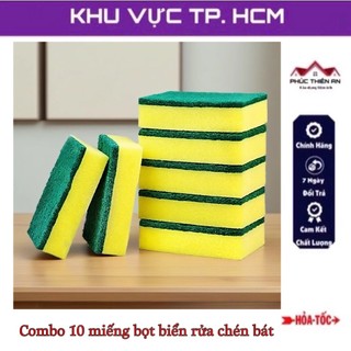 [Combo] Combo 10 miếng bọt biển rửa chén bát 2 mặt xanh vàng - đa năng, tiện dụng