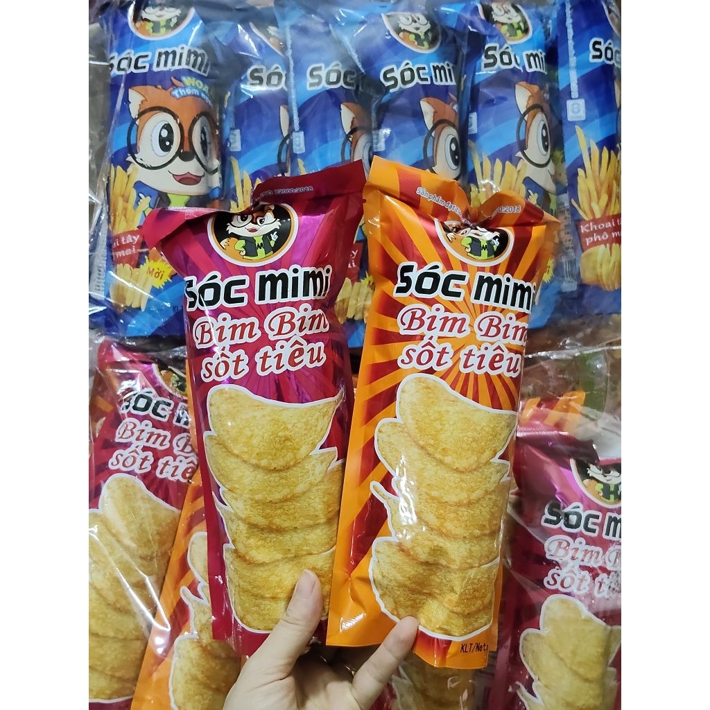 sỉ 1 bịch 12 gói snack sóc min bim bim sốt tiêu và khoai tây phô mai
