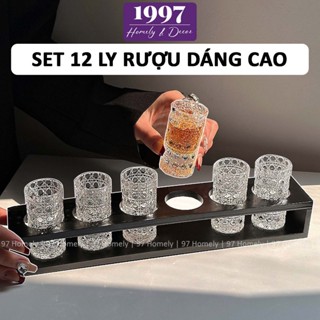 [Set 12] Ly Uống Rượu Thủy Tinh Shot Đẹp 97 HOMELY Không Đế Cầm Dáng Cao 20ml Trang Trí DT250800301
