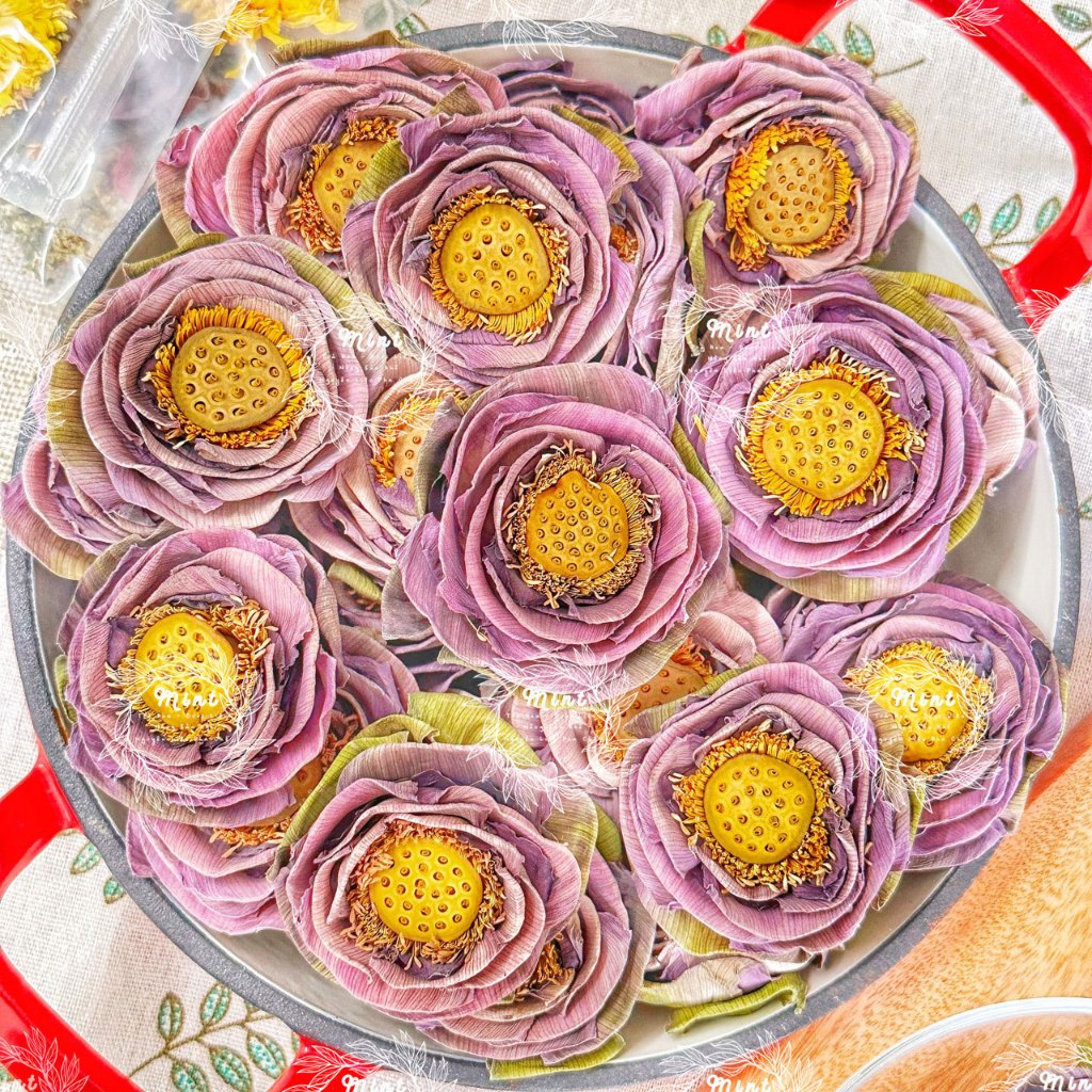 Trà Hoa Sen Nguyên Bông Sấy Lạnh Hộp 5 Bông (Trà hoa sen khô  - Trà bông sen khô - Trà sen sấy lạnh 