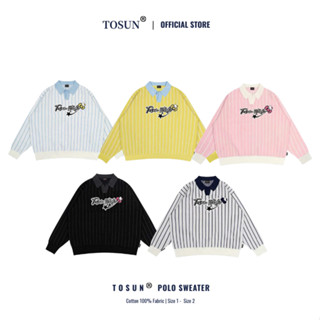 Áo Sweater Có Cổ Nam Nữ Áo Polo Dài Tay Form Rộng TOSUN Chất Liệu Nỉ 2 Da Kẻ Sọc Thêu Logo S40