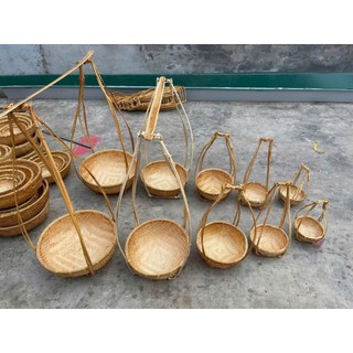 Quang Gánh Tre, bộ quang thúng, thúng tre decor làm tiểu cảnh Tết, Trung thu gồm size 12/15/20/25/30/38/42cm