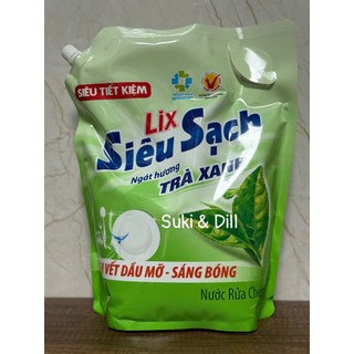  NƯỚC RỬA CHÉN LIX SIÊU SẠCH - TÚI 3.2KG - SẠCH VẾT DẦU MỠ SÁNG BÓNG TIẾT KIỆM - HƯƠNG TRÀ XANH 