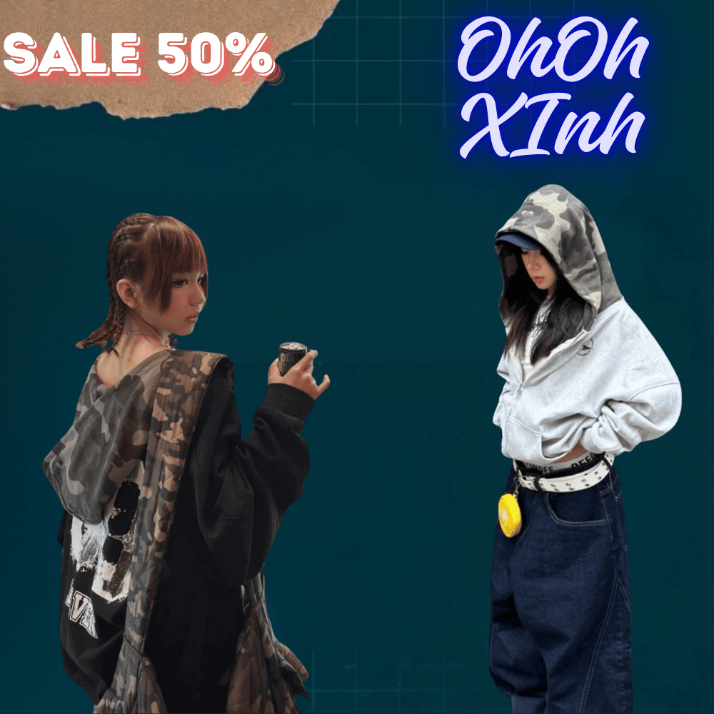 Áo hoodie form rộng in số 90 phối nón camo rằn ri Haven Studio chất nỉ cua dày dặn màu đen và xám
