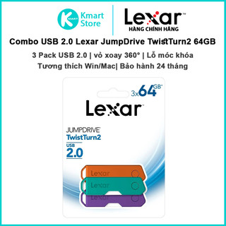 USB 2.0 Lexar JumpDrive TwistTurn2 | Combo 3 pack 64GB | Vỏ xoay 360 | Lỗ móc khóa | Bảo hành 2 năm