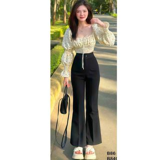 Quần Công Sở Nữ Ống Loe Cạp Cao Chất Tuyết Mưa Dáng Lỡ 1 Khuy Quần Tây Ống Vảy Nhẹ Tôn Dáng Trẻ Trung 055