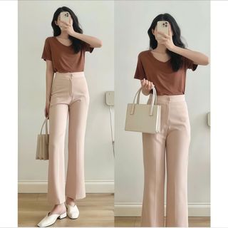Quần Công Sở Nữ Ống Loe Cạp Cao Chất Tuyết Mưa Dáng Lỡ 1 Khuy Quần Tây Ống Vảy Nhẹ Tôn Dáng Trẻ Trung 055