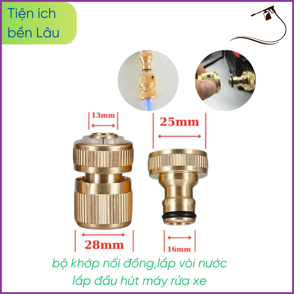 Bộ khớp nối nhanh bằng đồng, Khớp nối nhanh dây cấp nước vào máy rửa xe mini (Bộ Đầu Vào Đồng) MÃ 06