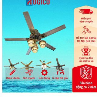 Quạt trần đèn 5 cánh [TẶNG BÓNG ĐỔI MÀU], chao khung kim loại, Động cơ DC đồng, Có điều khiển 585 589