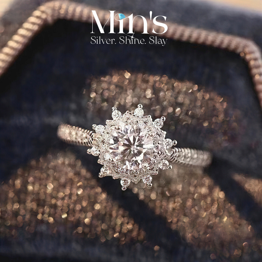 Nhẫn Nữ Đính Đá Zircon Cao Cấp Mins Gem Thiết Kế Hình Hoa Thanh Lịch Sang Trọng Có Thể Điều Chỉnh - FN06