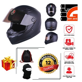   TẶNGTÚIĐỰNG + KHĂNTRÙM + BH12THÁNG  Mũ Bảo Hiểm Fullface AGU Đen nhám A138 