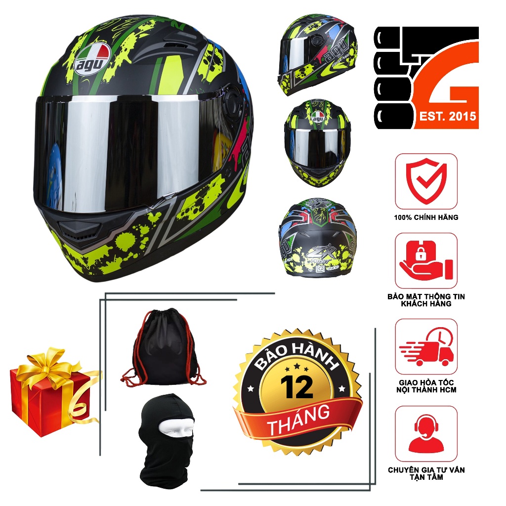 [TẶNGTÚIĐỰNG + KHĂNTRÙM + BH12THÁNG] Nón Bảo Hiểm Fullface AGU tem B01 A138