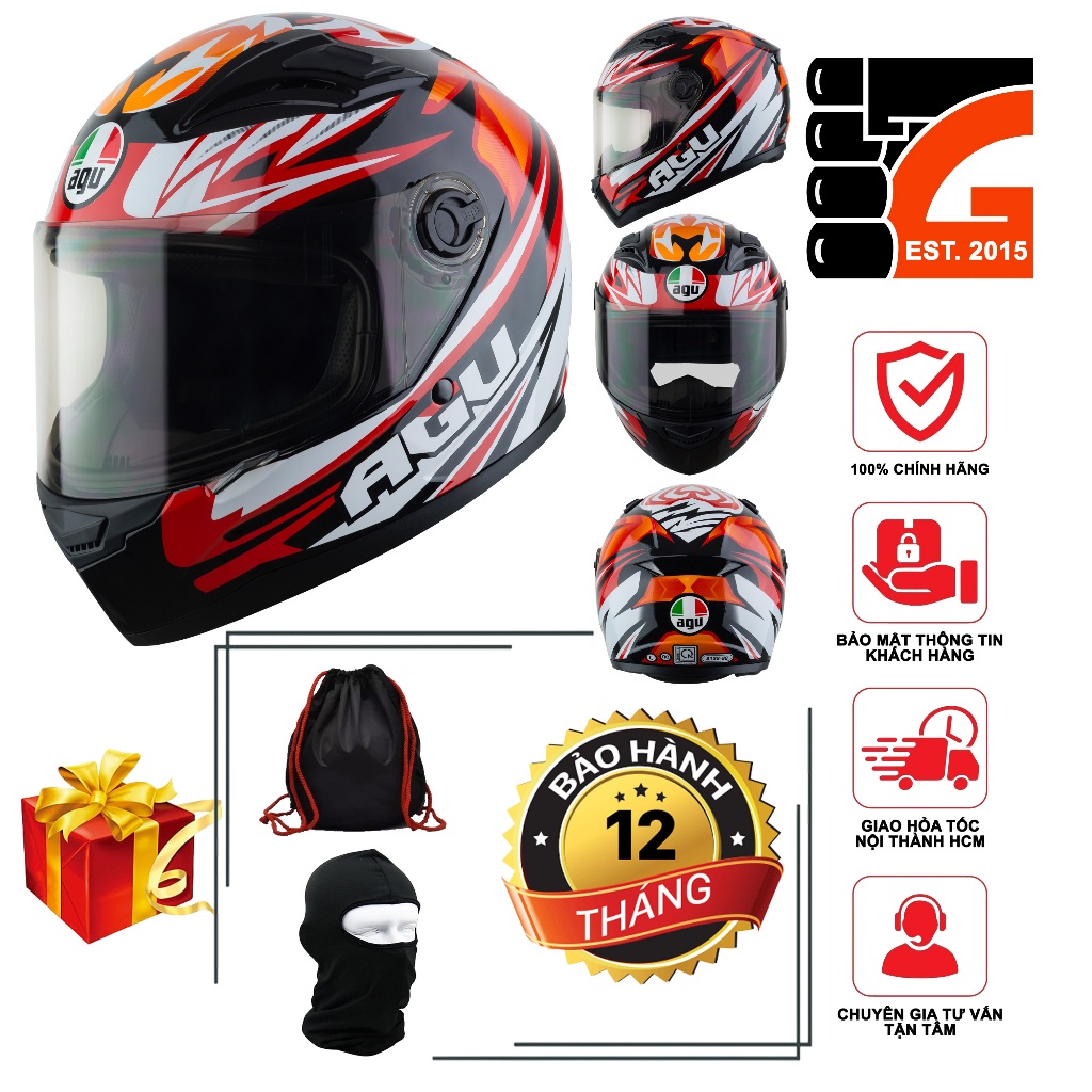 [TẶNGTÚIĐỰNG + KHĂNTRÙM + BH12THÁNG] Nón FullFace AGU Tem V80 A138
