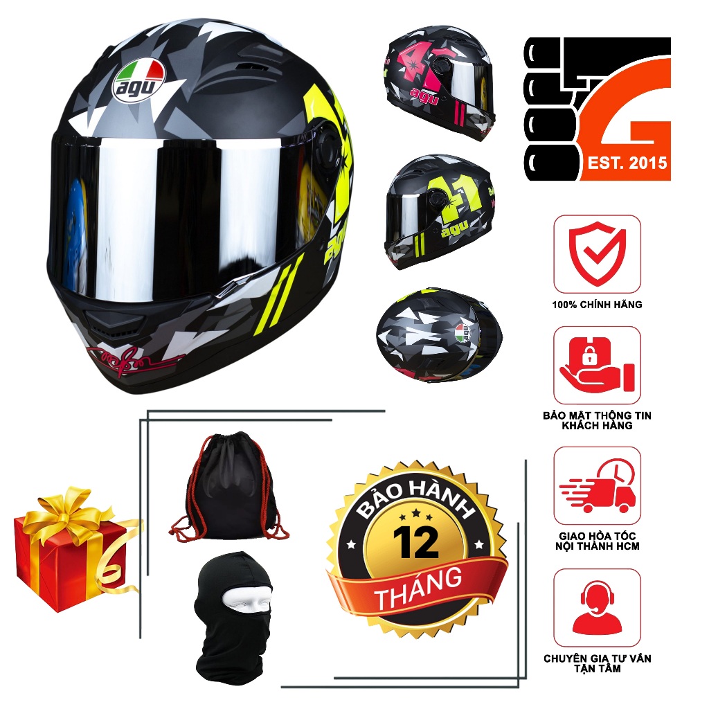 [TẶNGTÚIĐỰNG + KHĂNTRÙM + BH12THÁNG] Nón Fullface AGU tem B04 A138