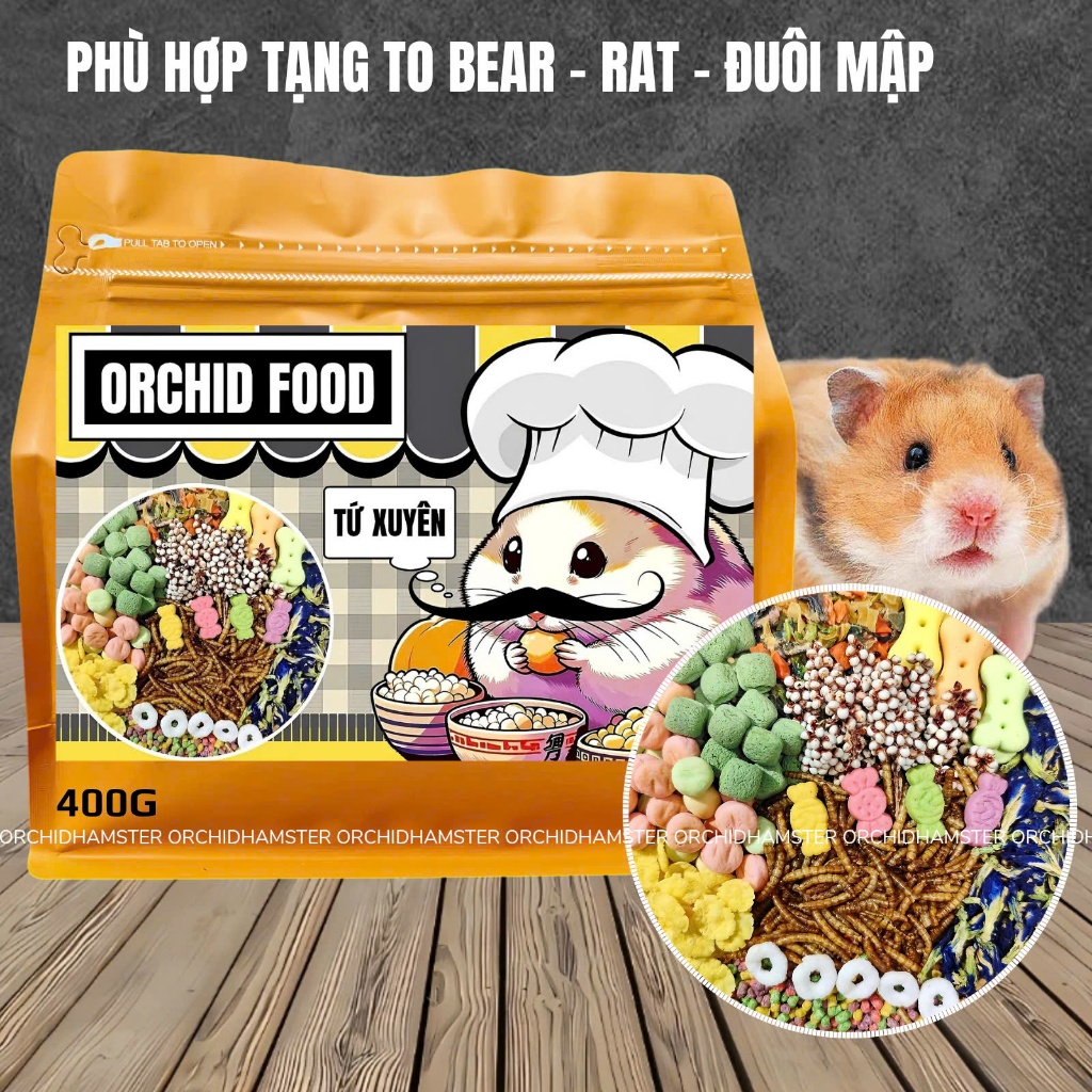 Thức Ăn Hamster ORCHID Tứ Xuyên Cao Cấp Bổ Sung Dinh Dưỡng Toàn Diện Hạt Lớn Bear/Rat/Đuôi Mập