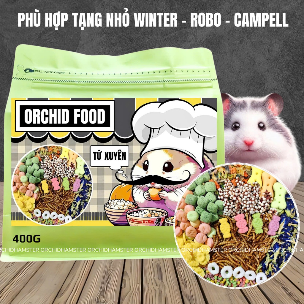 Thức Ăn Hamster ORCHID Tứ Xuyên Cao Cấp Bổ Sung Dinh Dưỡng Toàn Diện Hạt Nhỏ Campell/Winter/Robo