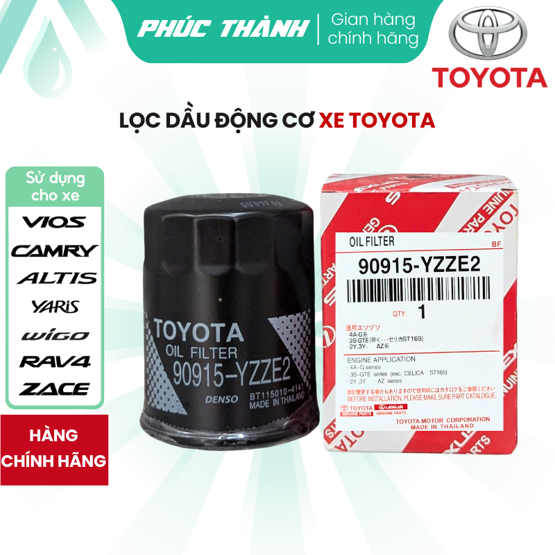 Lọc Nhớt, Lọc Dầu Động Cơ Xe TOYOTA Vios, Camry, Altis, Yaris, Wigo, Rav4, Zace (Mã: 90915YZZE2)