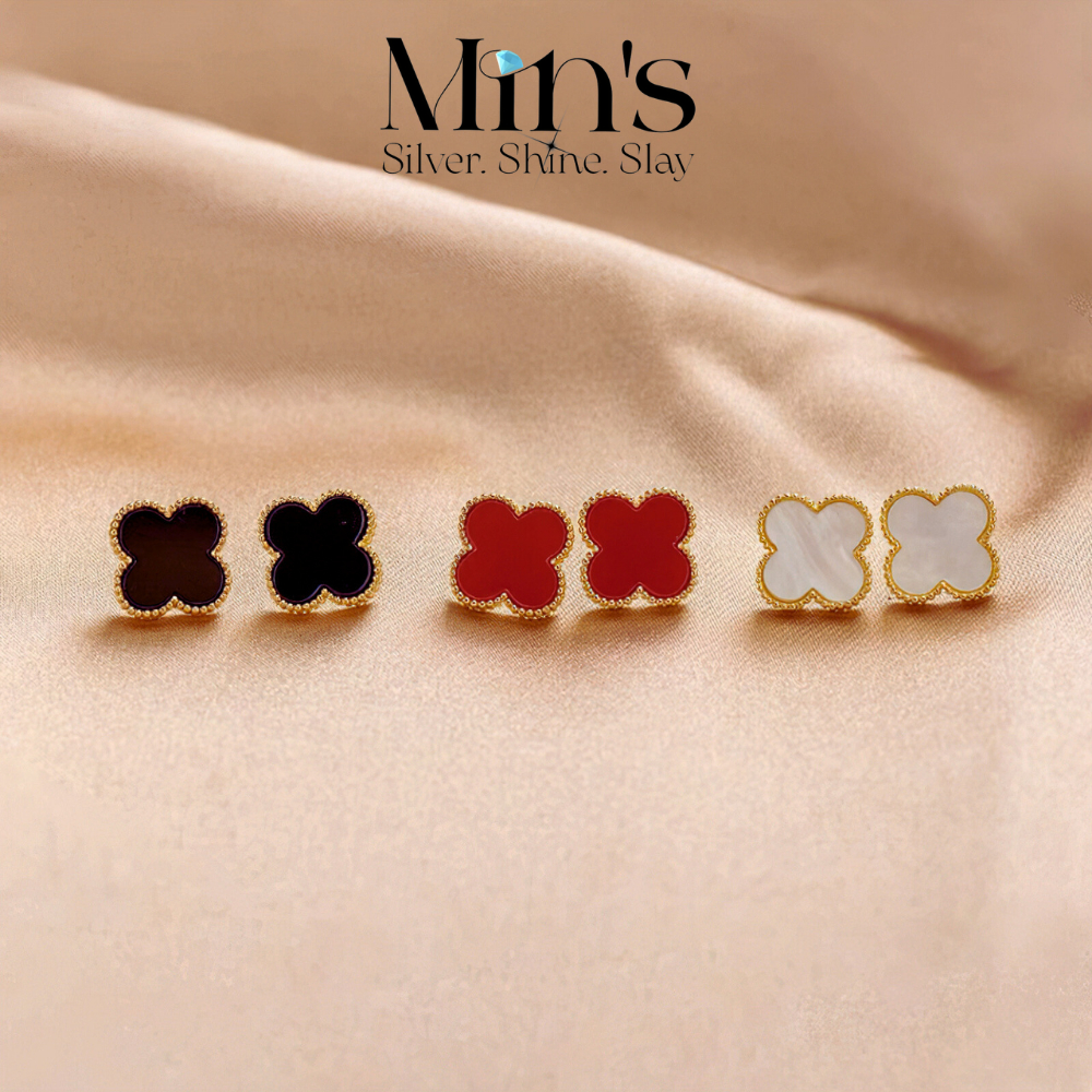 Bông Tai Nữ Hình Cỏ Bốn Lá May Mắn Charm 13mm MINS GEM Chất Liệu Titan Bền Bỉ Style Thanh Lịch Sang 