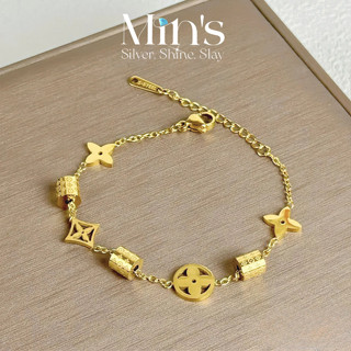 Set Vòng Tay + Dây Chuyền + Hoa Tai Nữ Hình Cỏ Bốn Lá May Mắn MINS GEM Chất Liệu Titan Bền Bỉ Style Sang Trọng - FVC07