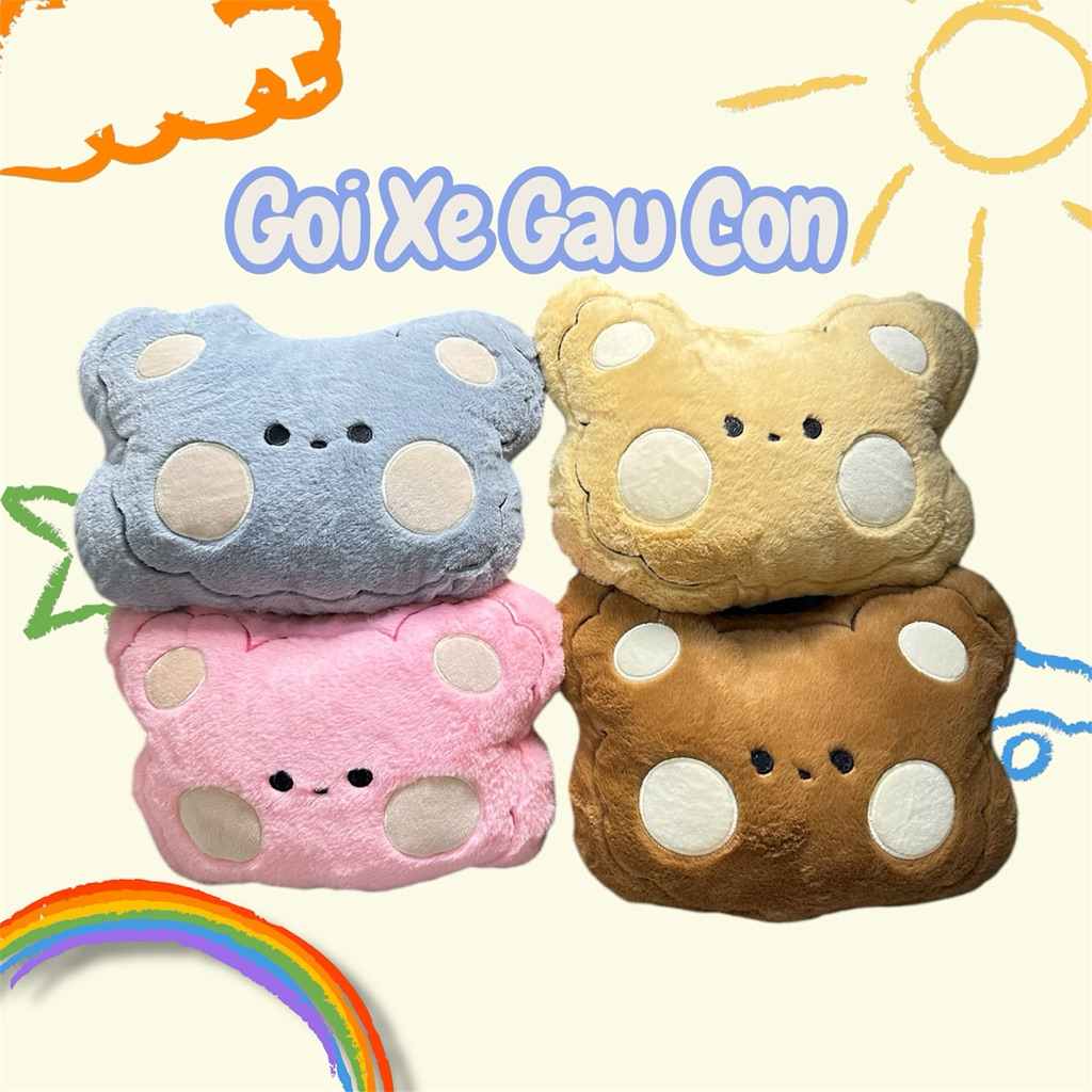 GỐI ĐI XE MÁY HOẠ TIẾT GẤU CON (26x35cm), MỀM MỊN AN TOÀN CHO BÉ