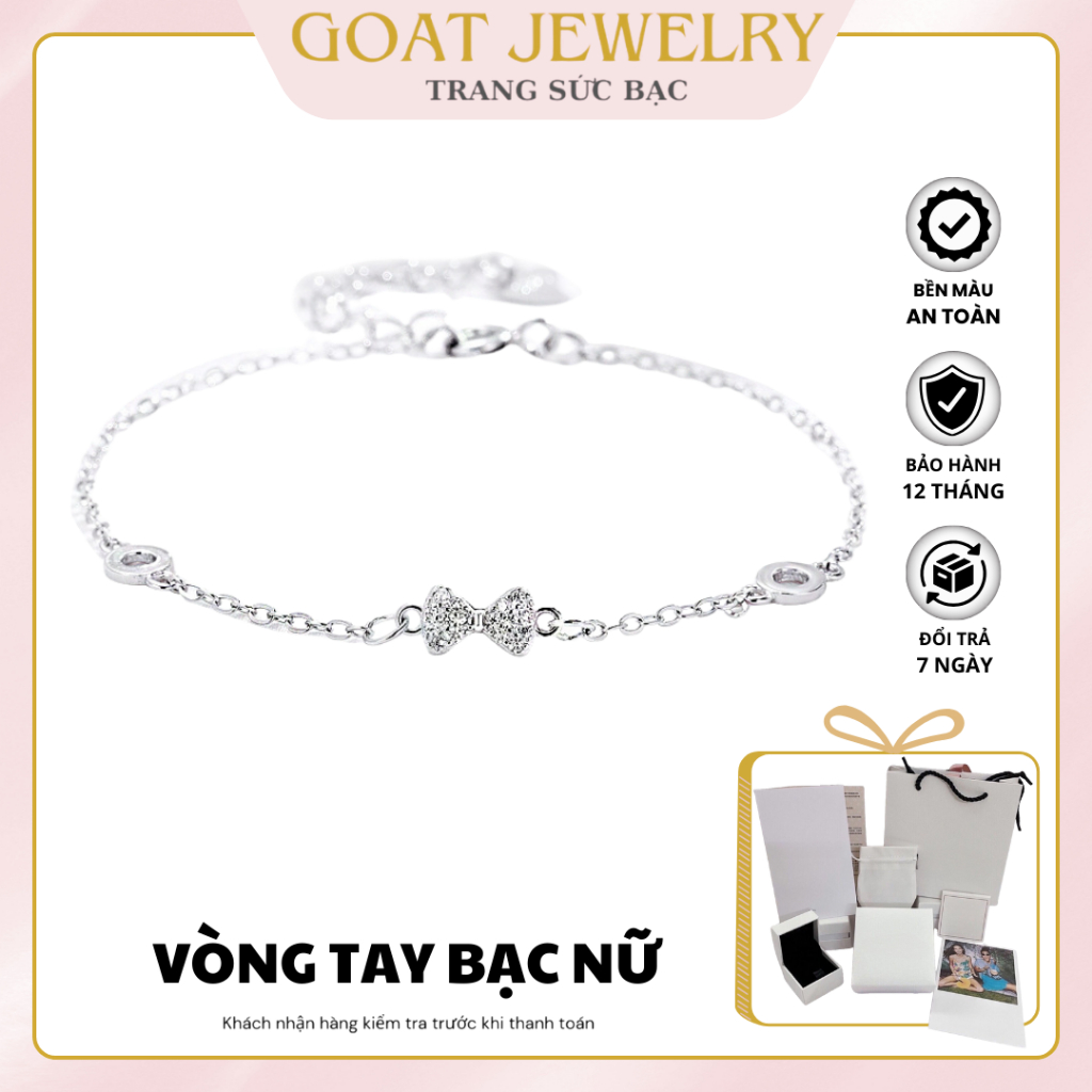 Vòng Tay Nữ Bạc S925 Goat Jewelry Women's Bow Bracelet with Stone Hình Mặt Đá Nơ Bạc S925 Trang Sức 