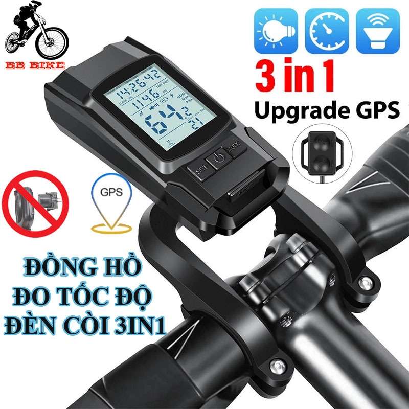 Đồng hồ đo tốc độ xe đạp thể thao GPS đèn còi 3 trong 1 BB BIKE, LED T6, còi 120dB, 800 LM 4000 mAH